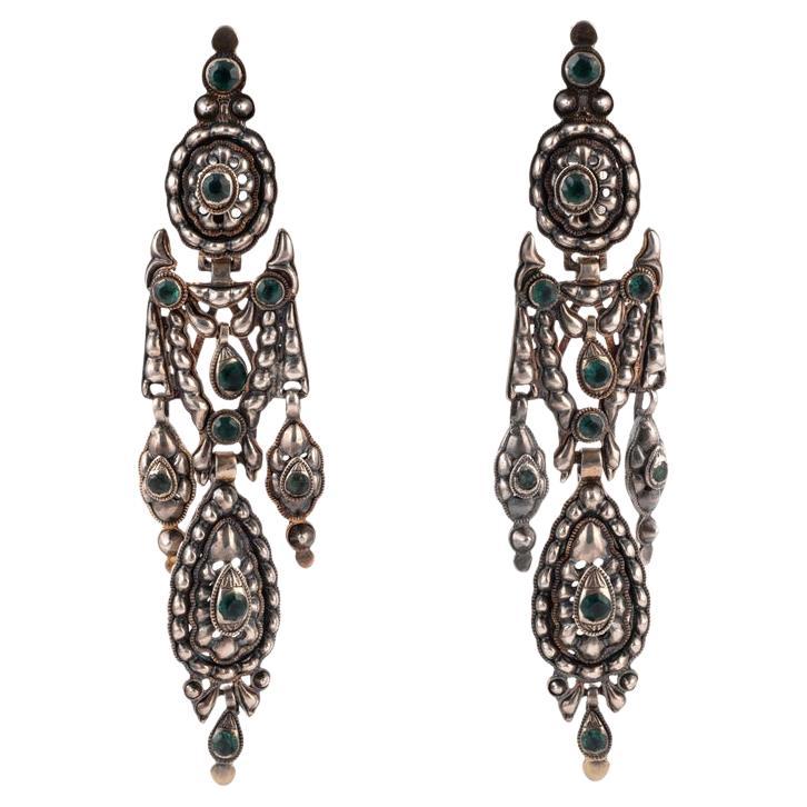 18th Century Antique Iberian Emerald Chandelier Earrings