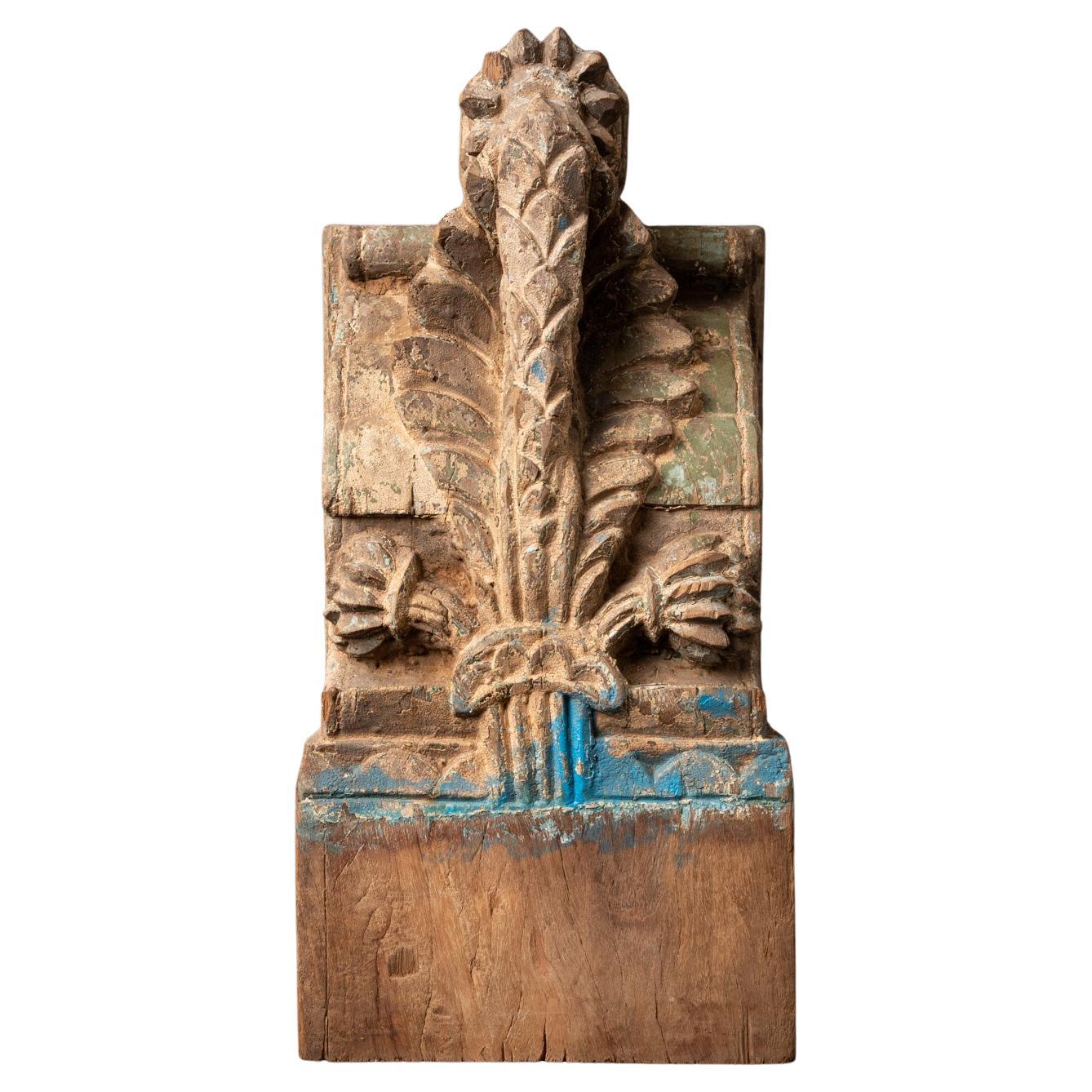 fragment de temple indien ancien en bois du 18ème siècle, originaire des Bouddhas d'origine