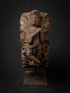 18th century Antique Indian wooden temple fragment with apsara/yakshi figure