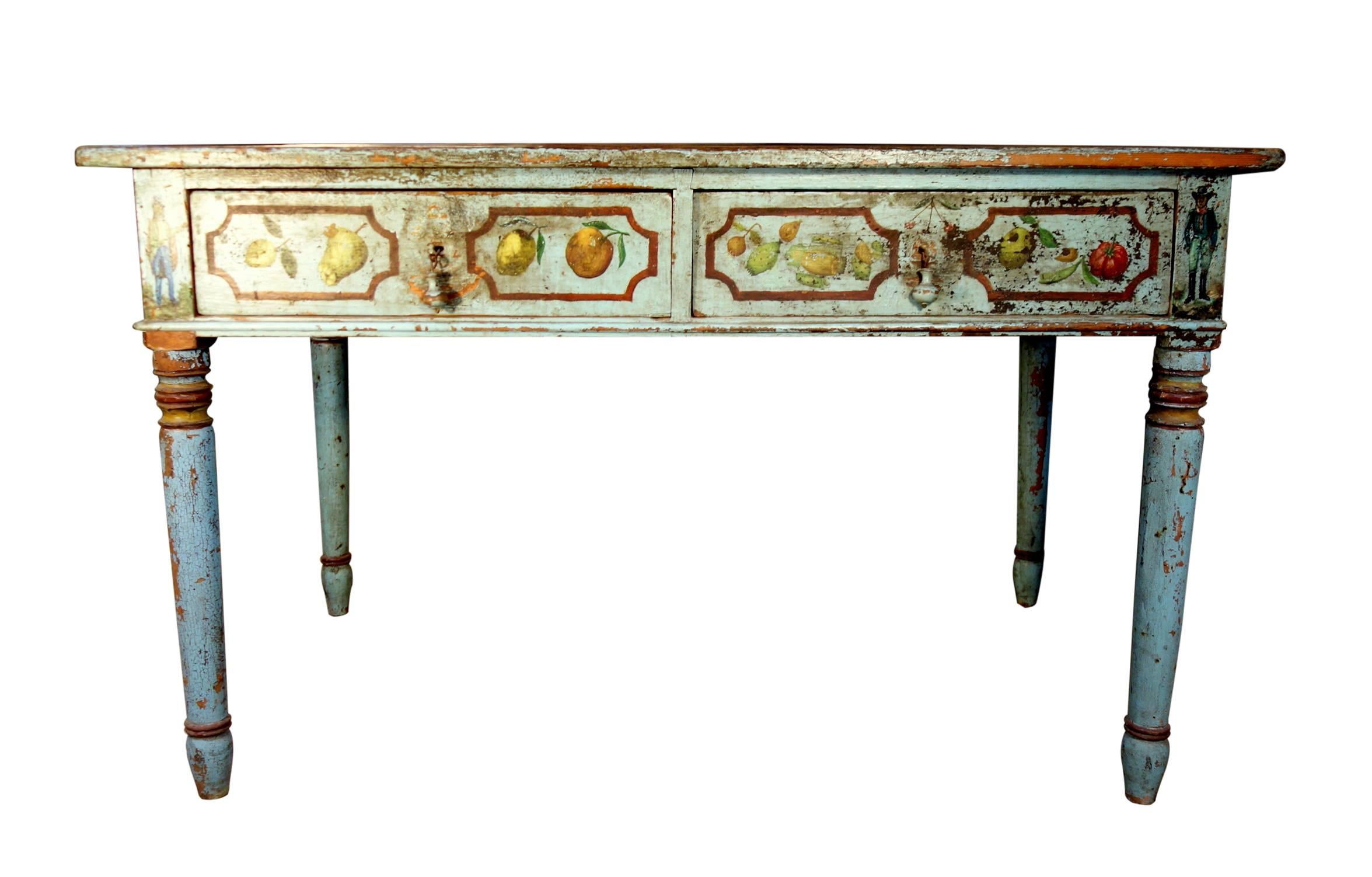 Hand-Painted 18th Century Antique Italian Sicilian Artistic Hand Painted Nuptial Writing Desk