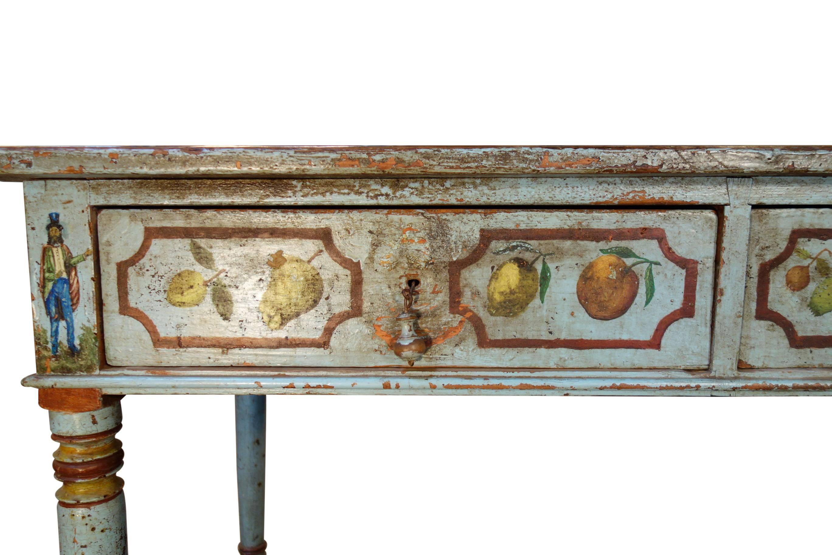 Wood 18th Century Antique Italian Sicilian Artistic Hand Painted Nuptial Writing Desk
