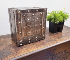 18th Century Antique Italian Wrought Iron Studded Antique Safe Strongbox