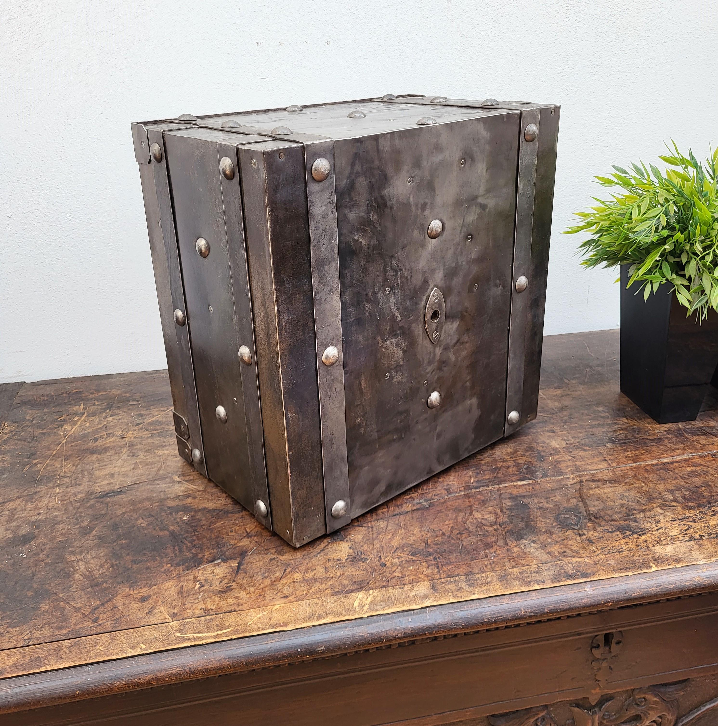 18th Century Antique Italian Wrought Iron Studded Antique Safe Strongbox 1