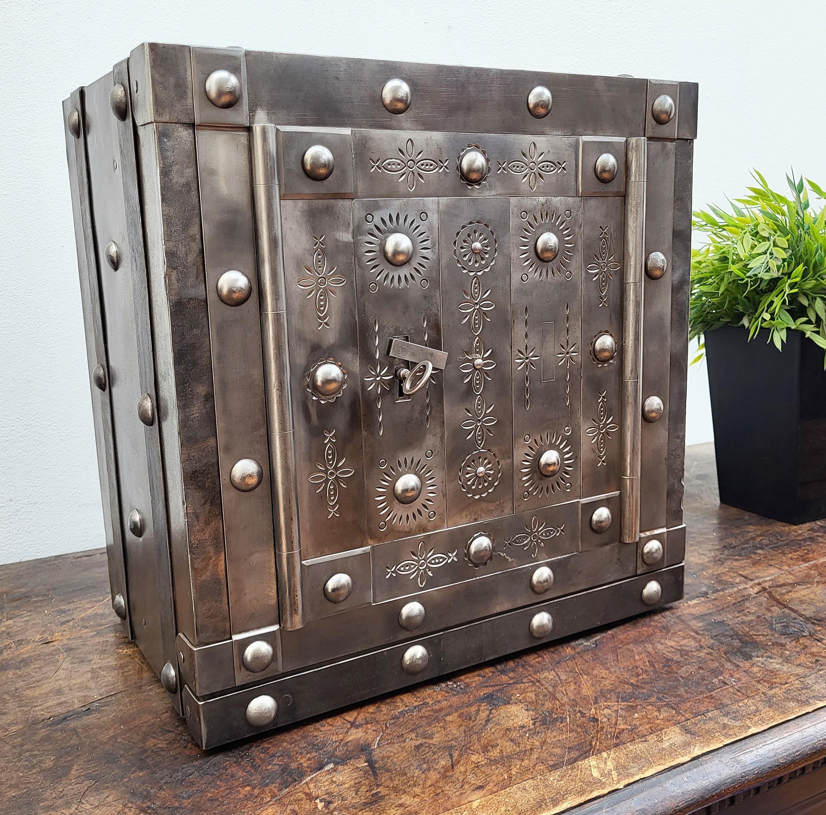 18th Century Antique Italian Wrought Iron Studded Antique Safe Strongbox 2