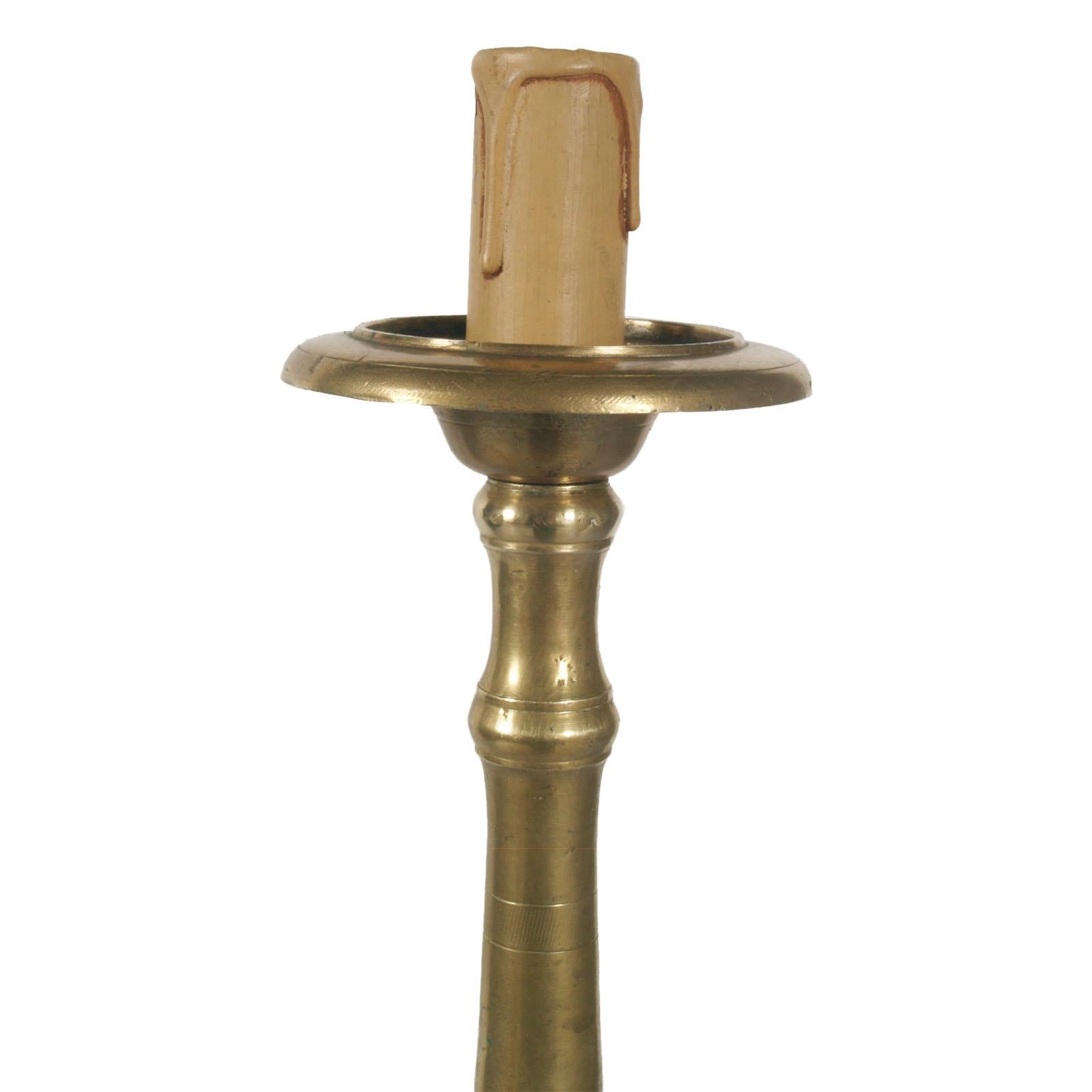 Baroque 18th Century Antique Lampholder Candelabrum in Gilt Brass with Tripod Stand For Sale