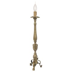 18th Century Antique Lampholder Candelabrum in Gilt Brass with Tripod Stand
