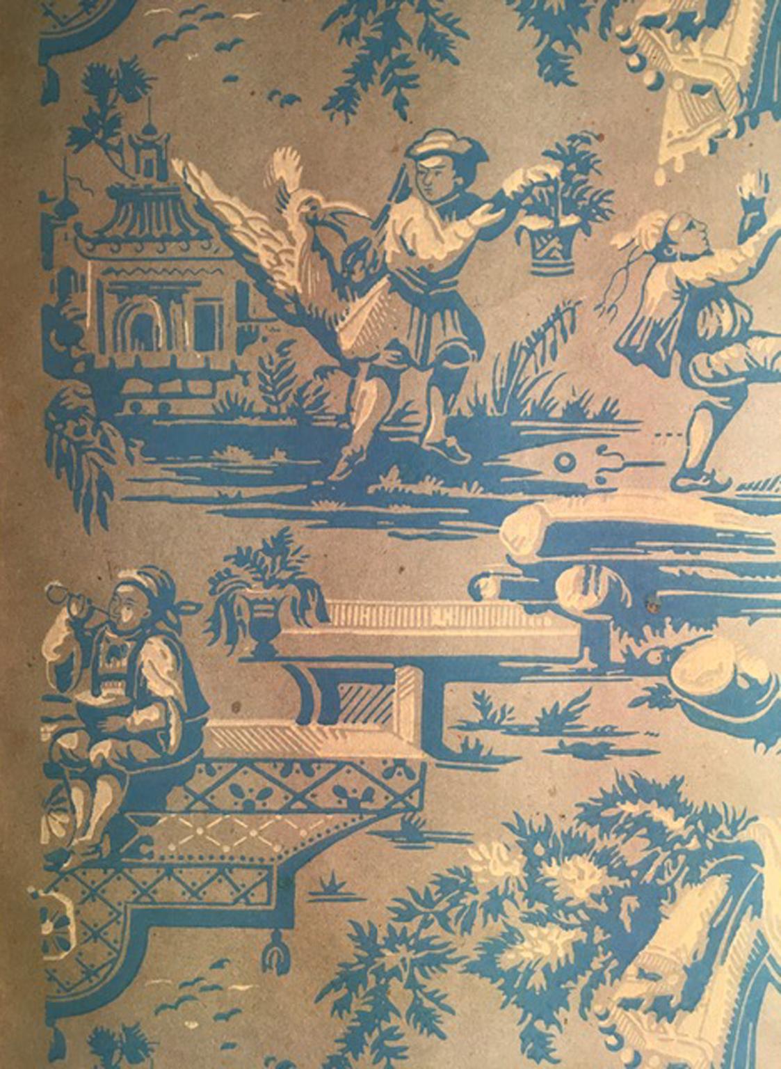 France 18th Century Wallpaper with Landscape Scenes in Turquoise Color For Sale 3