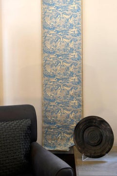 Carta da parati francese del XVIII secolo con scene di paesaggio in colore turchese