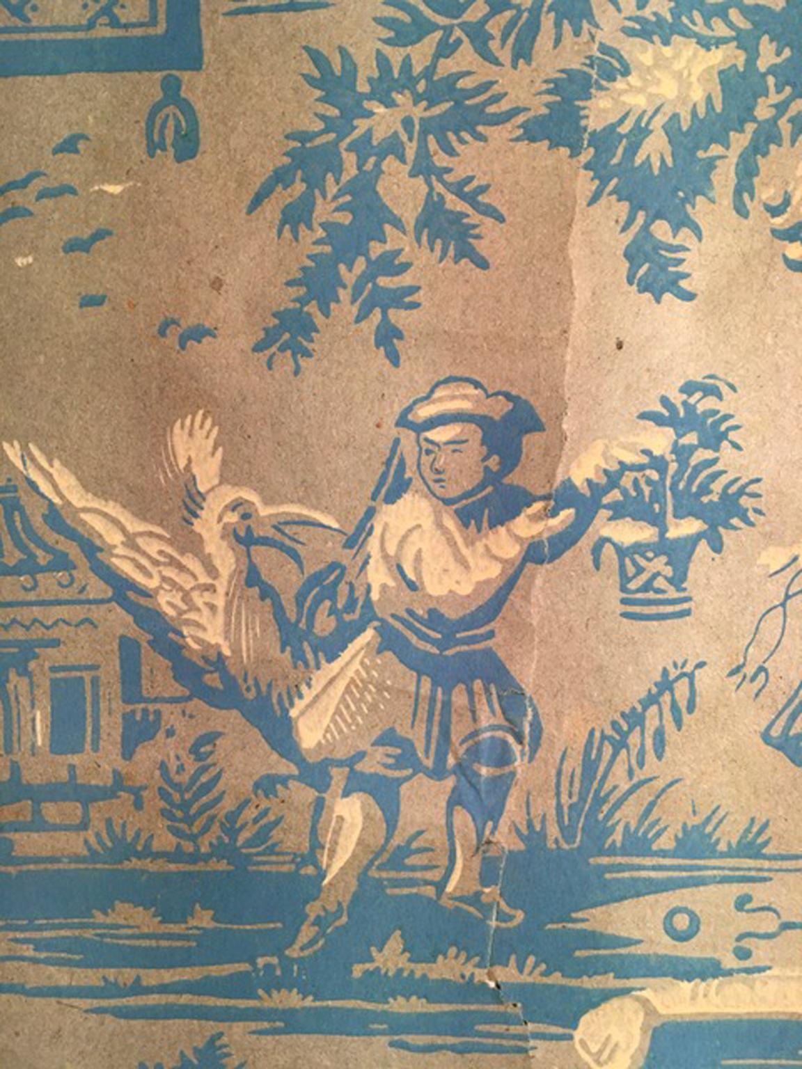 France 18th Century Wallpaper with Landscape Scenes in Turquoise Color For Sale 10