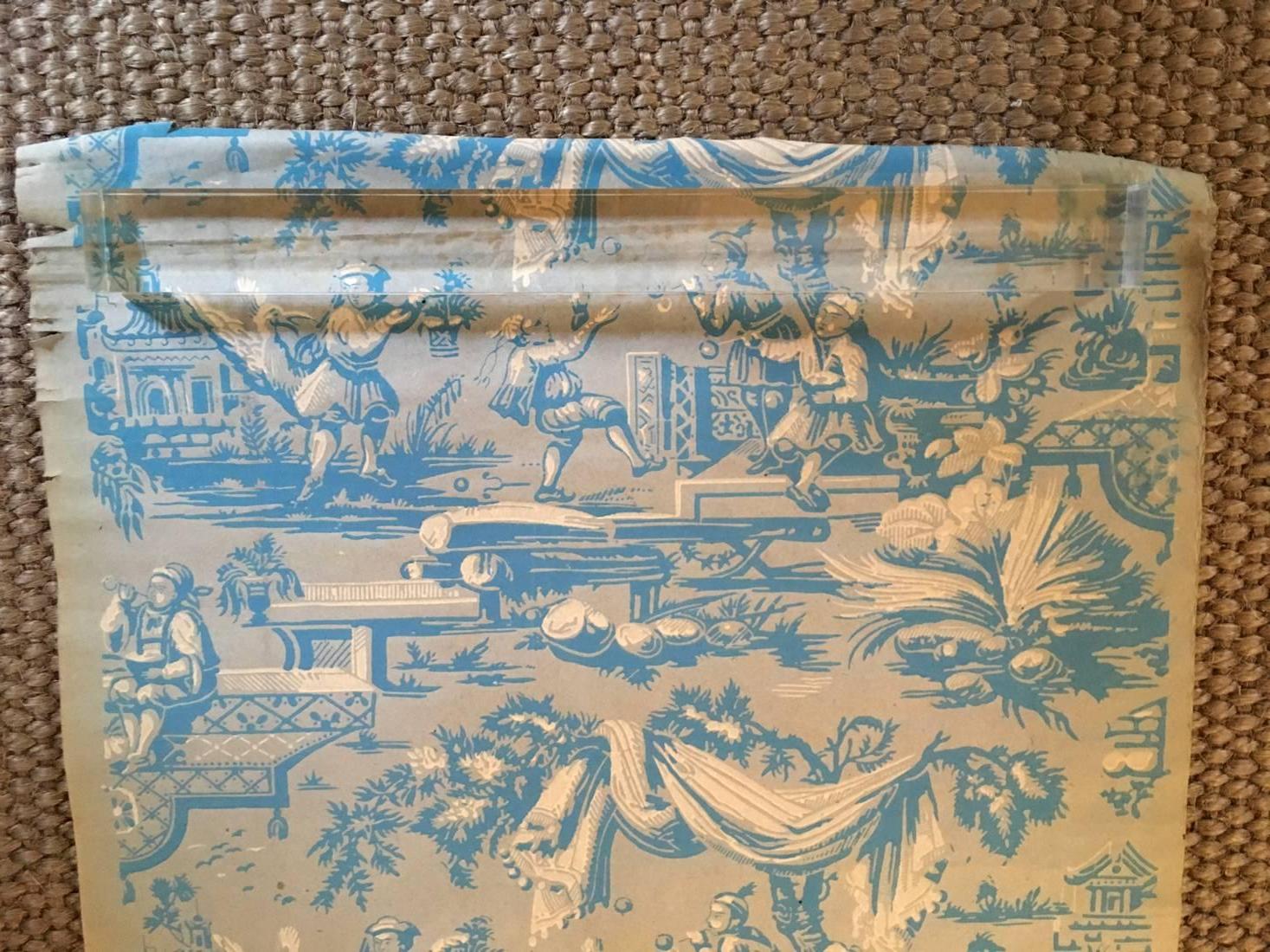 French France 18th Century Wallpaper with Landscape Scenes in Turquoise Color For Sale