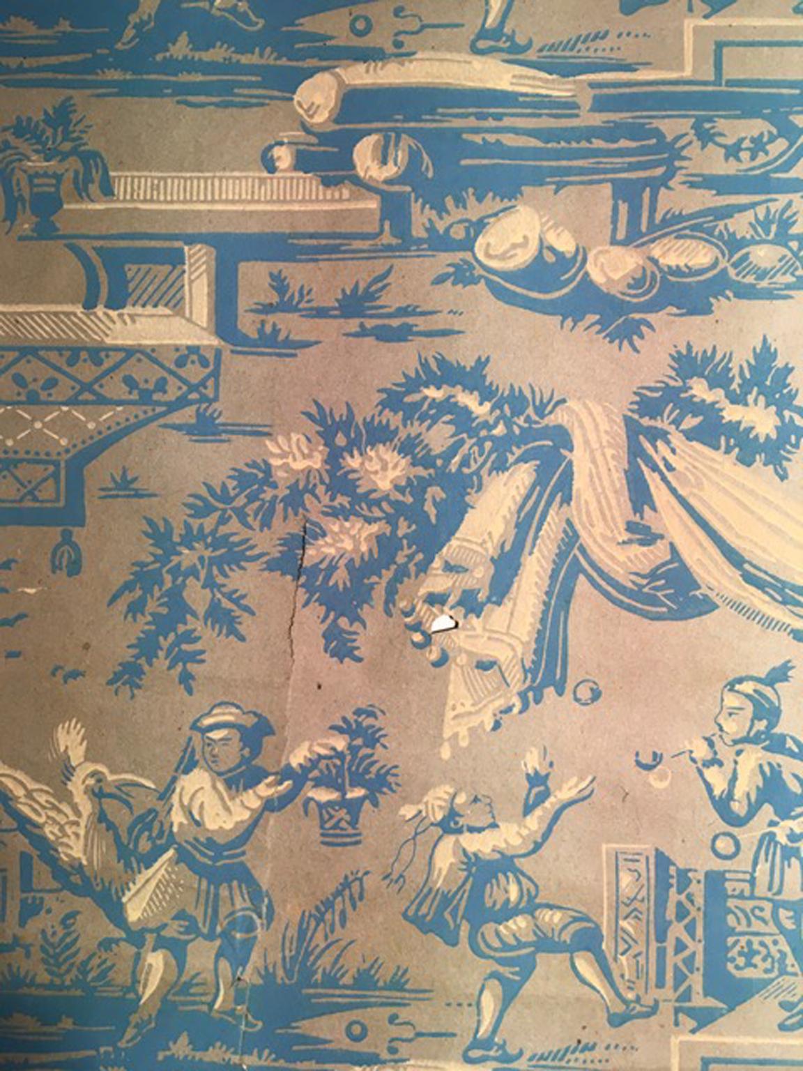 XVIIIe siècle Papier peint français du 18ème siècle avec scènes de paysage de couleur turquoise en vente