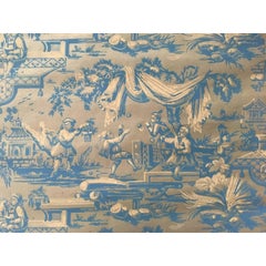 Retro France 18th Century Wallpaper with Landscape Scenes in Turquoise Color