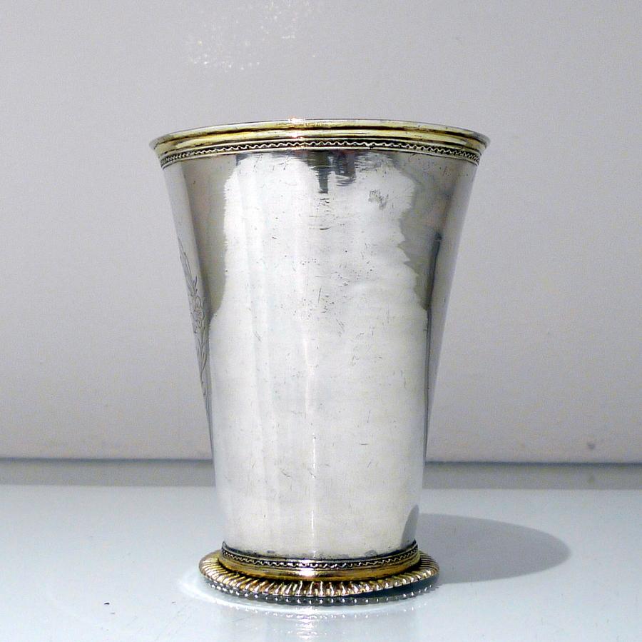 Baroque 18th Century Antique Large Silver Beaker Probably Baltic circa 1770 'Maker FR' For Sale