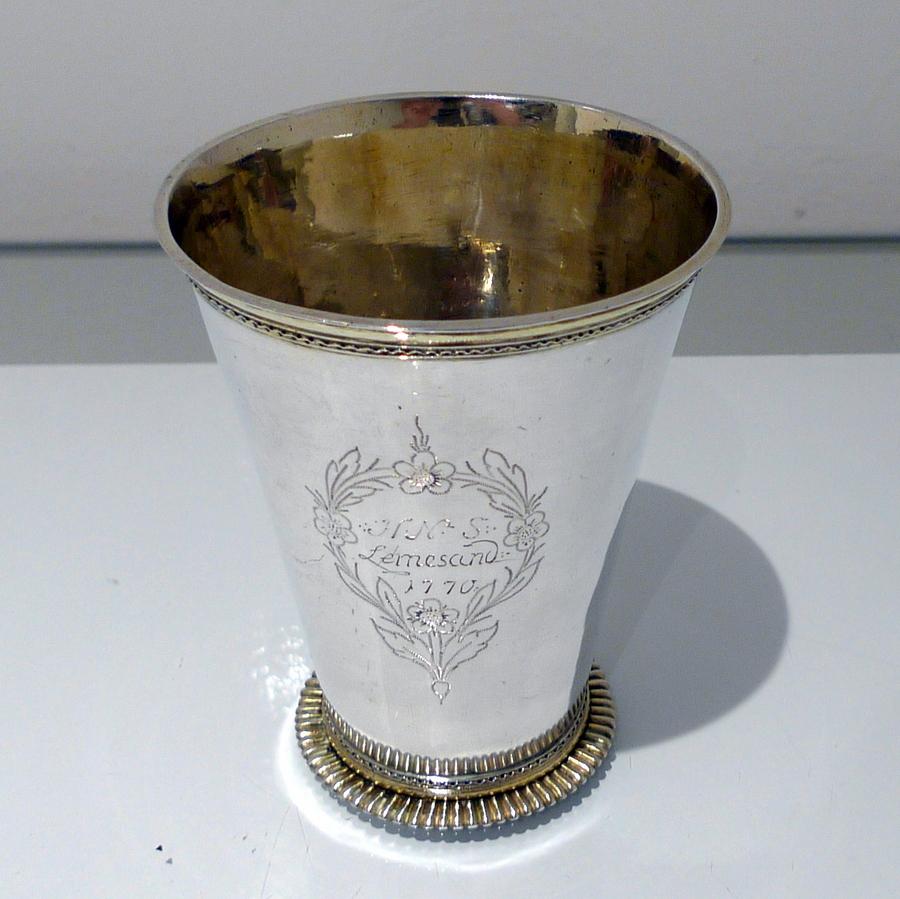 Late 18th Century 18th Century Antique Large Silver Beaker Probably Baltic circa 1770 'Maker FR' For Sale