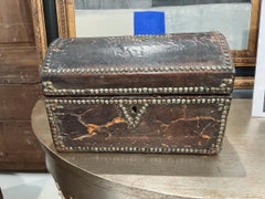 18th Century Antique Leather Box with Nailheads
