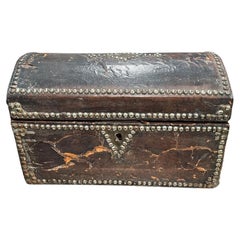 18th Century Antique Leather Box with Nailheads