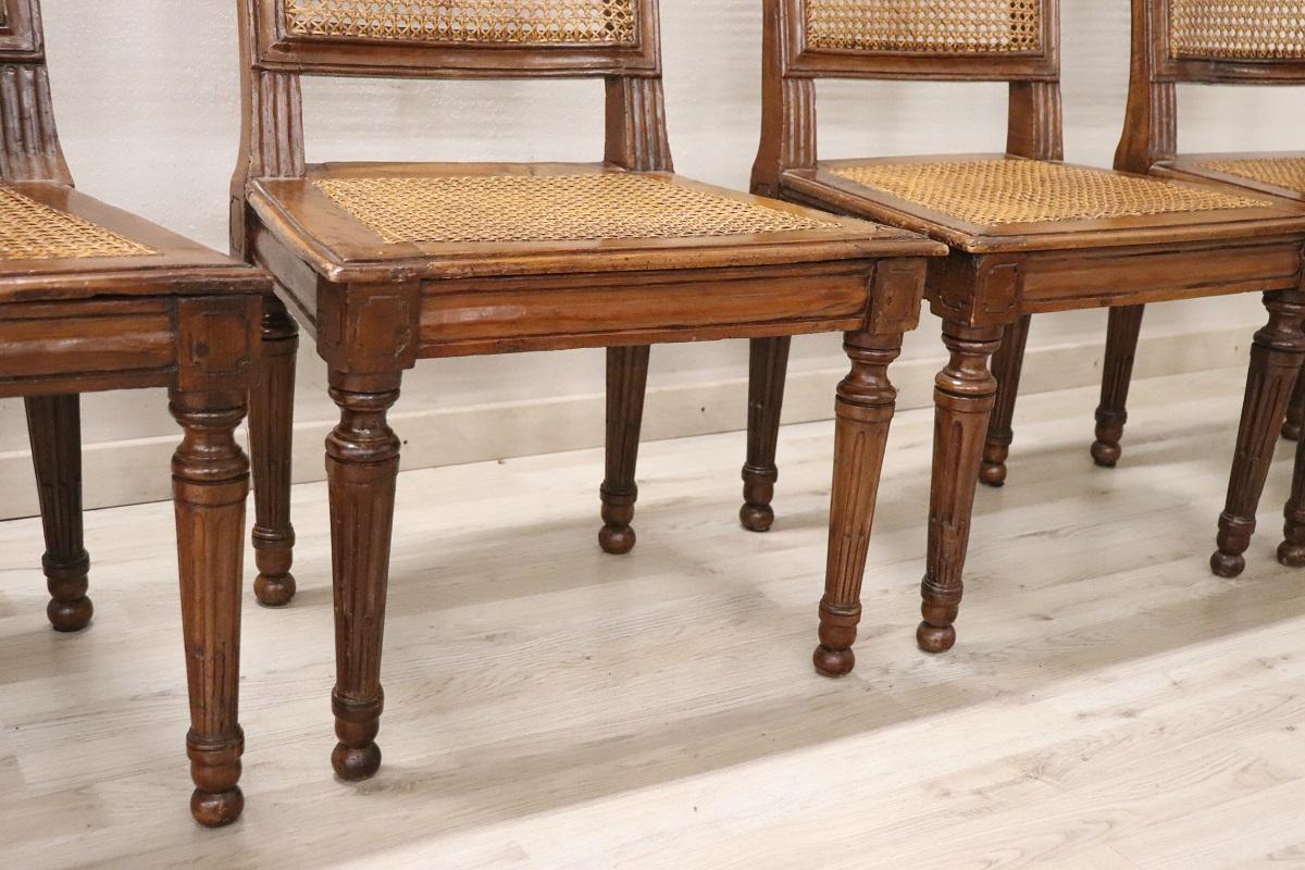 18th Century Antique Louis XVI Walnut Dining Chairs with Vienna Straw, Set of 6 For Sale 5