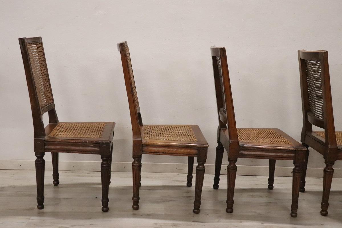 18th Century Antique Louis XVI Walnut Dining Chairs with Vienna Straw, Set of 6 For Sale 6