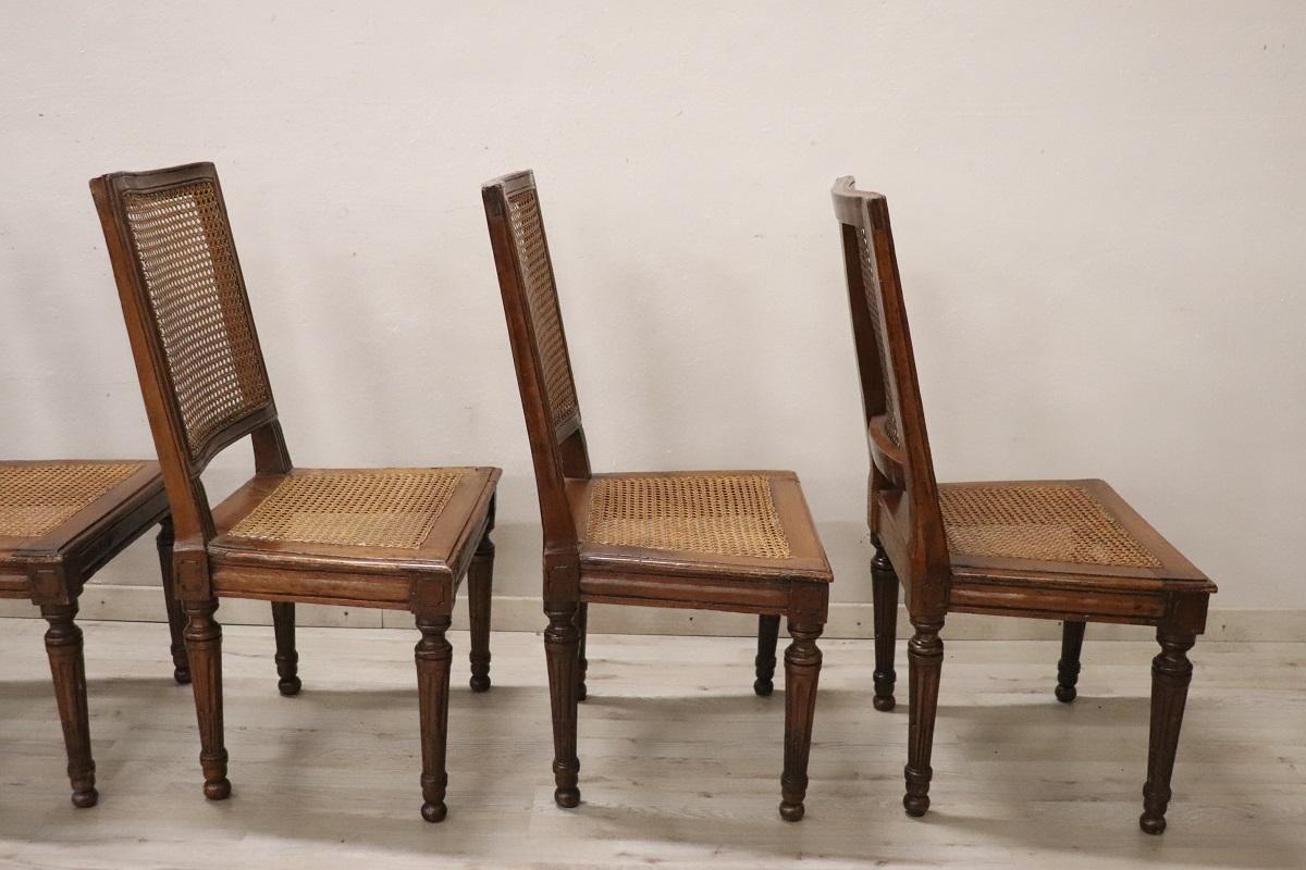 18th Century Antique Louis XVI Walnut Dining Chairs with Vienna Straw, Set of 6 For Sale 7