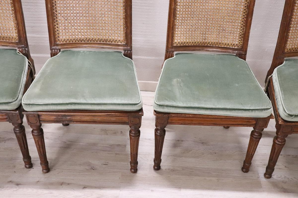 18th Century Antique Louis XVI Walnut Dining Chairs with Vienna Straw, Set of 6 For Sale 10