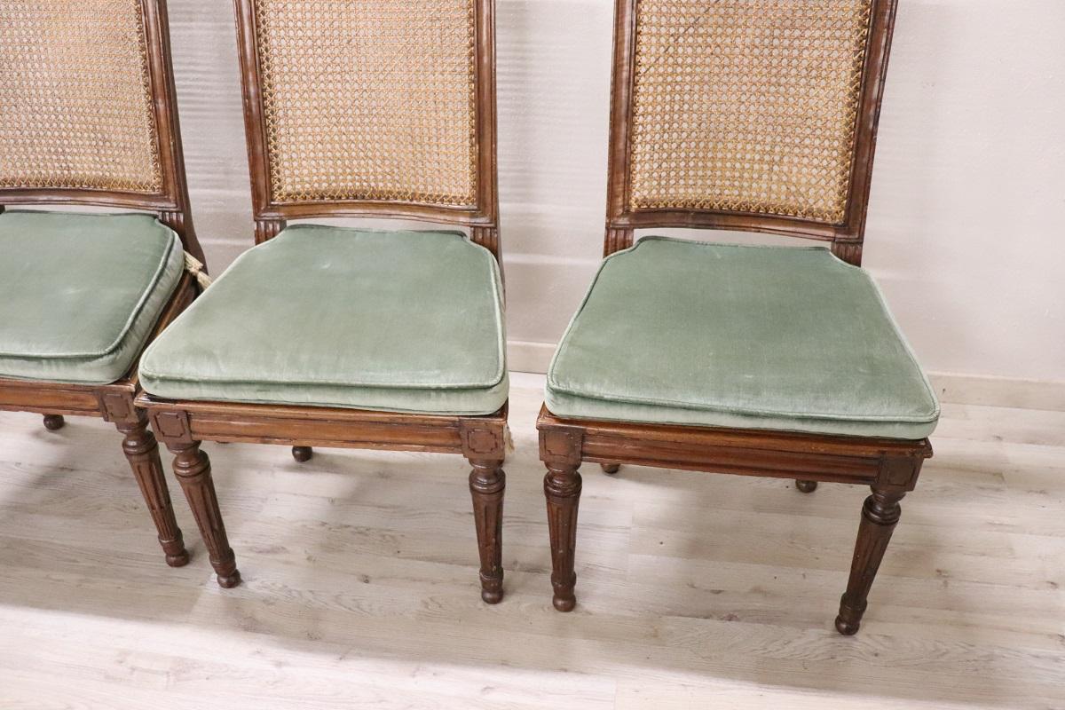 18th Century Antique Louis XVI Walnut Dining Chairs with Vienna Straw, Set of 6 For Sale 11