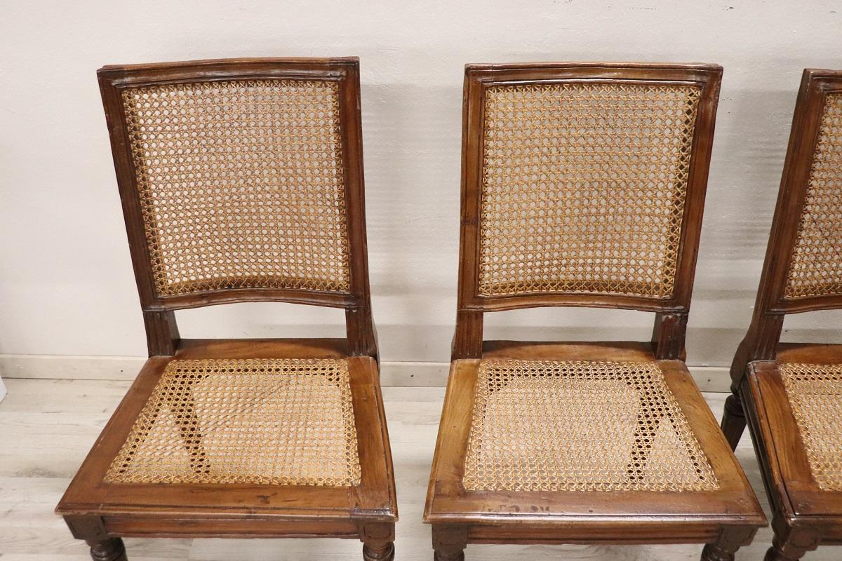 Late 18th Century 18th Century Antique Louis XVI Walnut Dining Chairs with Vienna Straw, Set of 6 For Sale