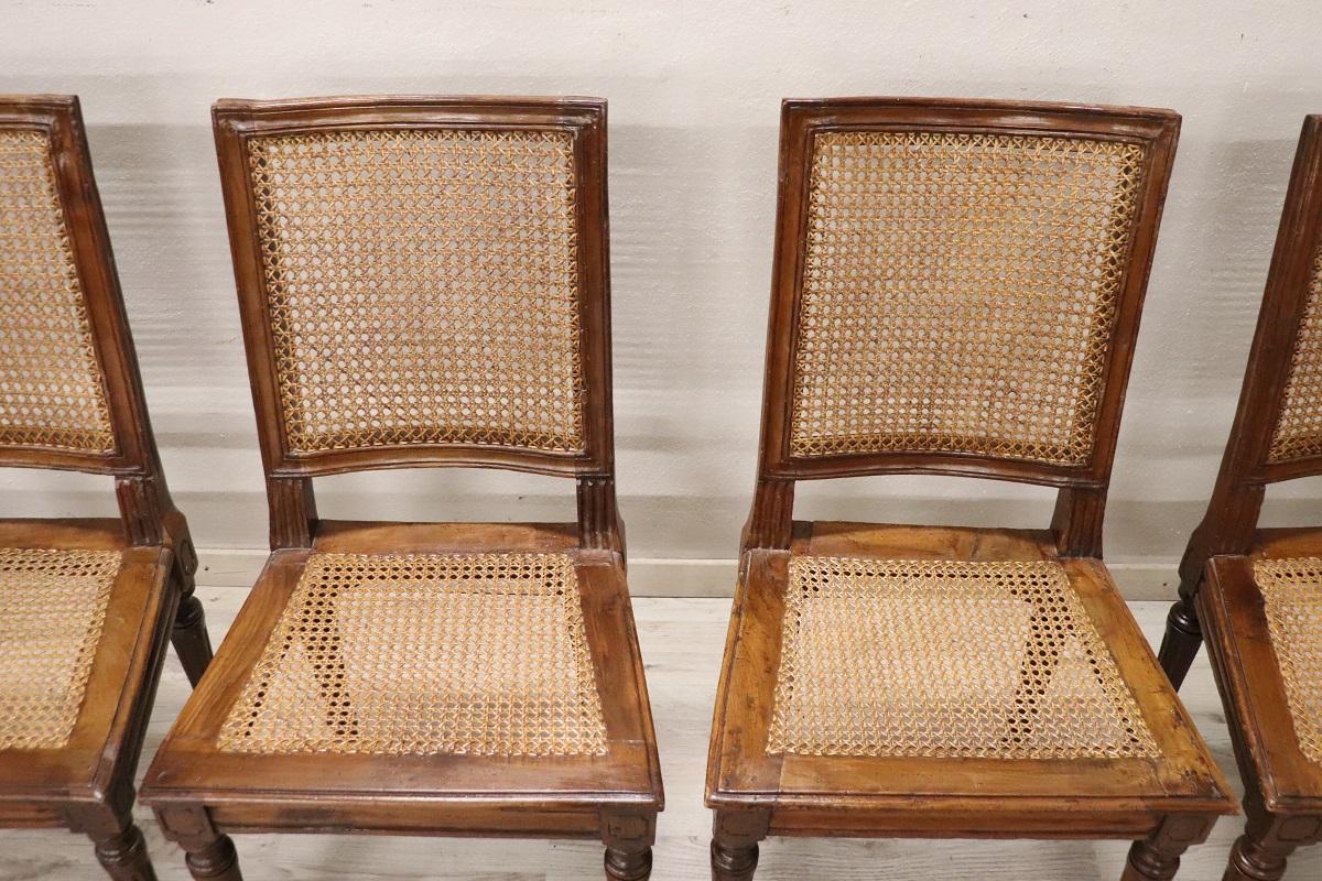 18th Century Antique Louis XVI Walnut Dining Chairs with Vienna Straw, Set of 6 For Sale 1