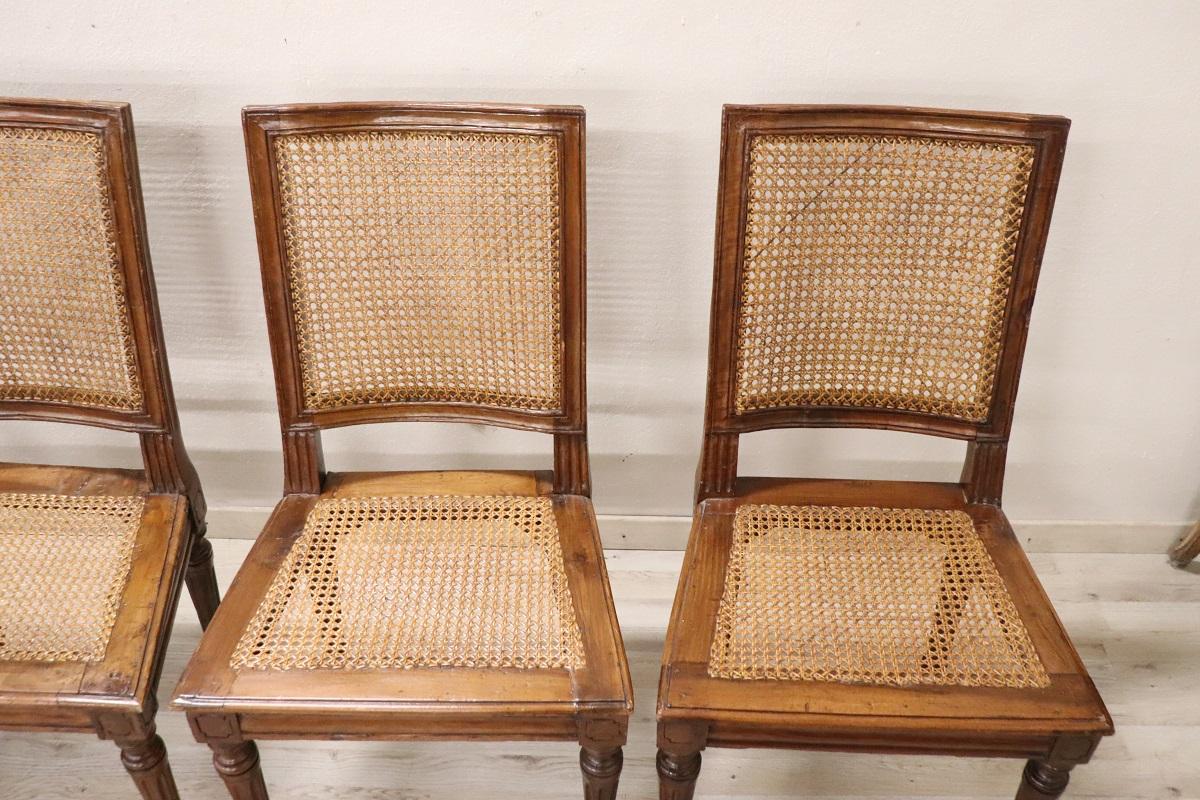 18th Century Antique Louis XVI Walnut Dining Chairs with Vienna Straw, Set of 6 For Sale 2