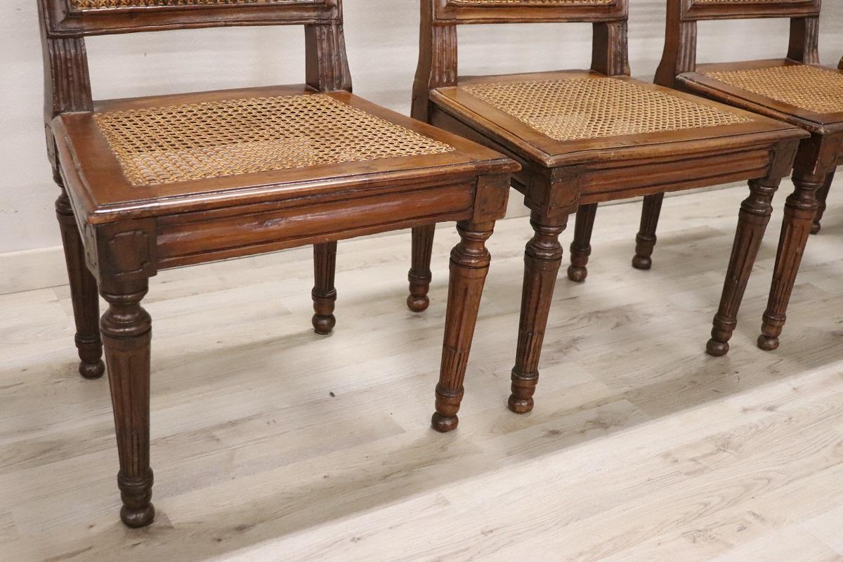 18th Century Antique Louis XVI Walnut Dining Chairs with Vienna Straw, Set of 6 For Sale 3