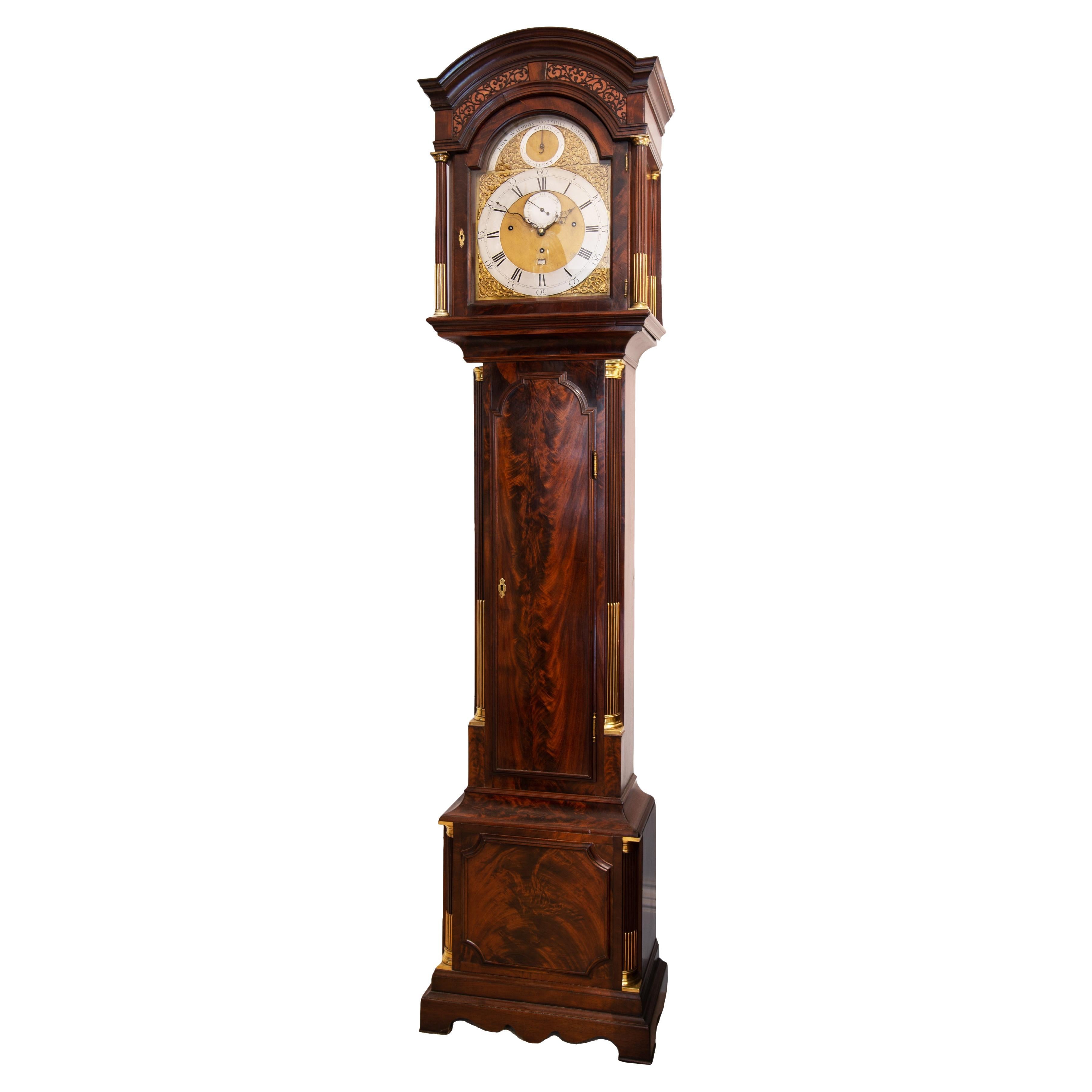 18th Century Antique Mahogany Quarter-Striking Longcase Clock by John Waldron For Sale