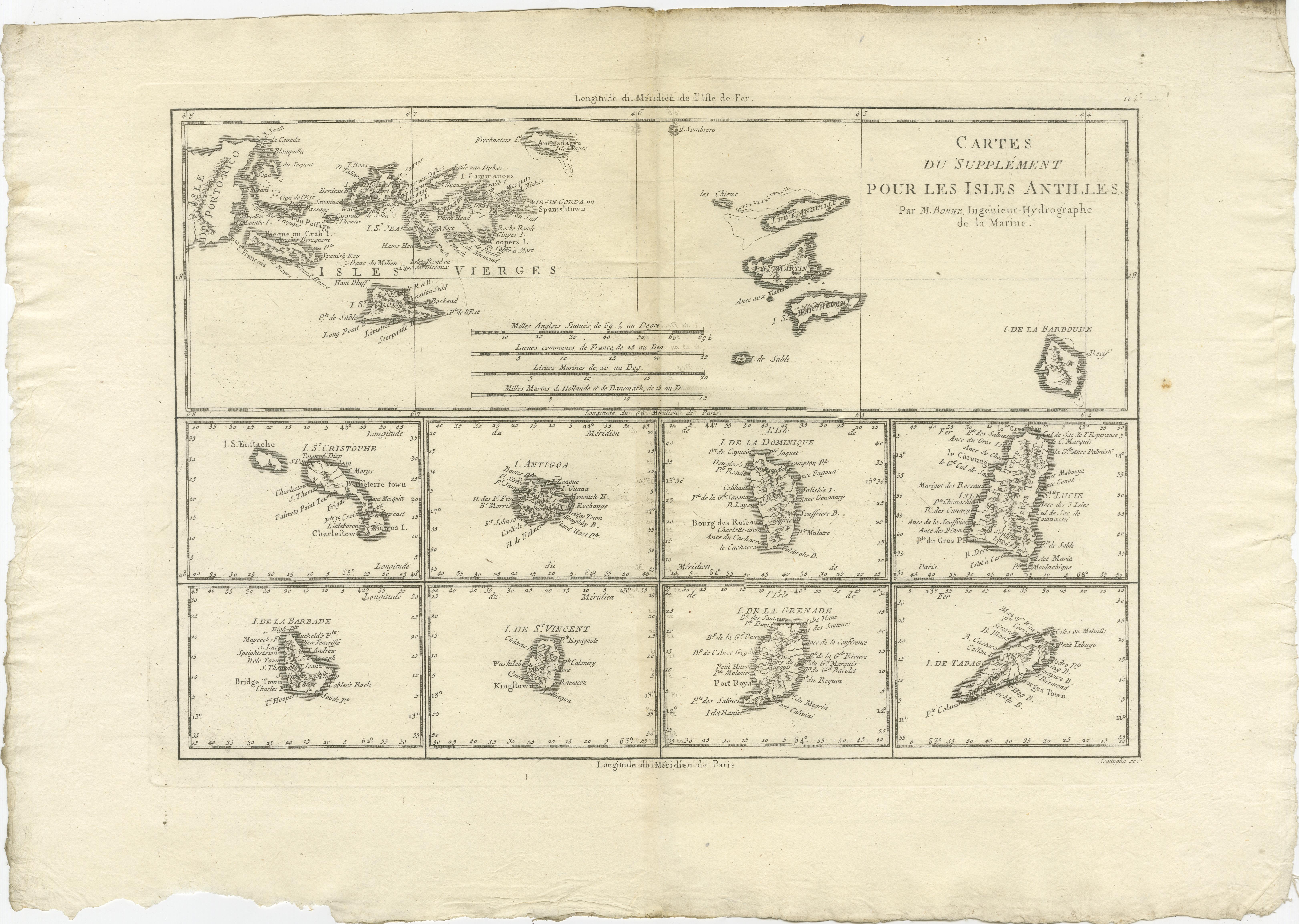 Cartes anciennes des îles vierges et des Caraïbes du 18e siècle Bon état - En vente à Langweer, NL