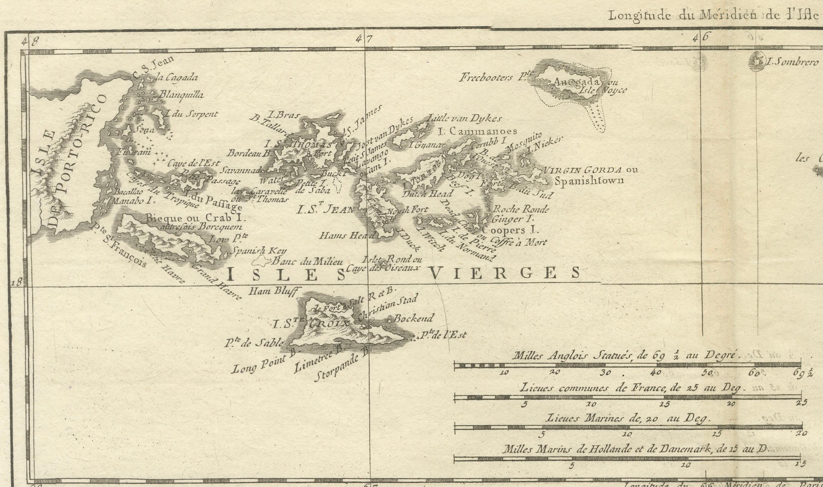 18th Century Antique Map of the Virgin Islands and Caribbean Inset Maps For Sale 1