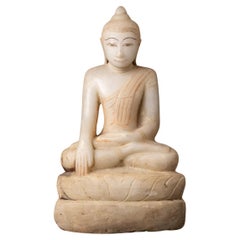 18th century antique marble Burmese Buddha statue in Bhumisparsha Mudra