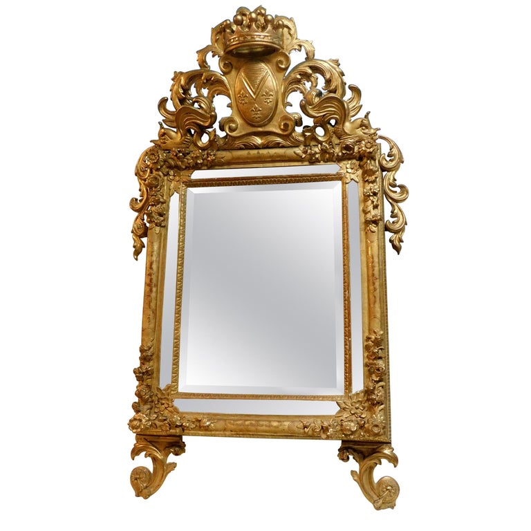18th Century Antique Mirror Richly Carved And Gilded For Mirror Richly Carved And Gilded