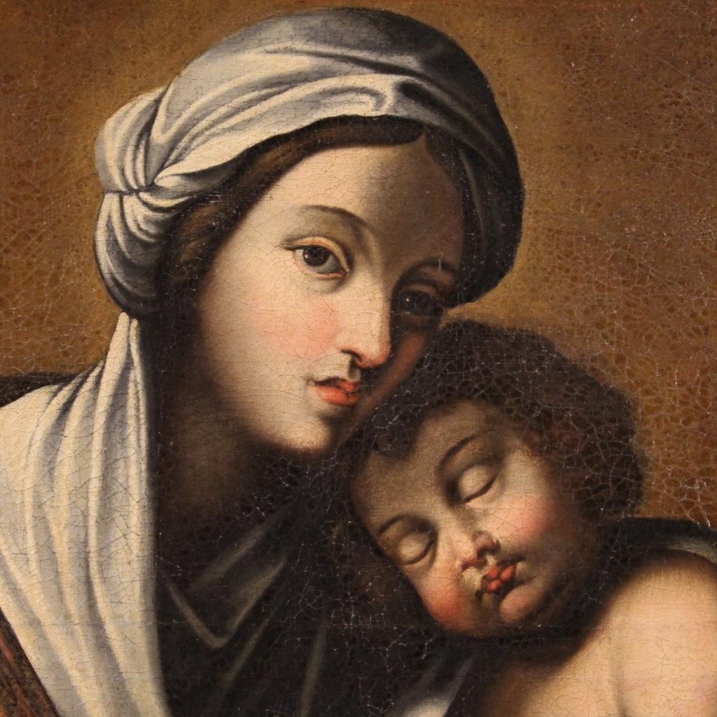 18th Century Antique Oil on Canvas Italian Painting Virgin with Child, 1720 For Sale 5