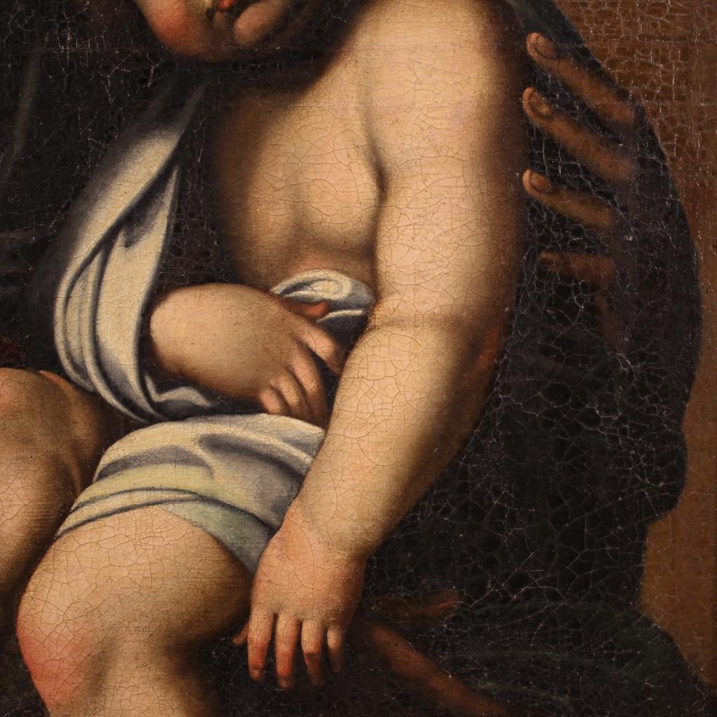 18th Century Antique Oil on Canvas Italian Painting Virgin with Child, 1720 For Sale 10