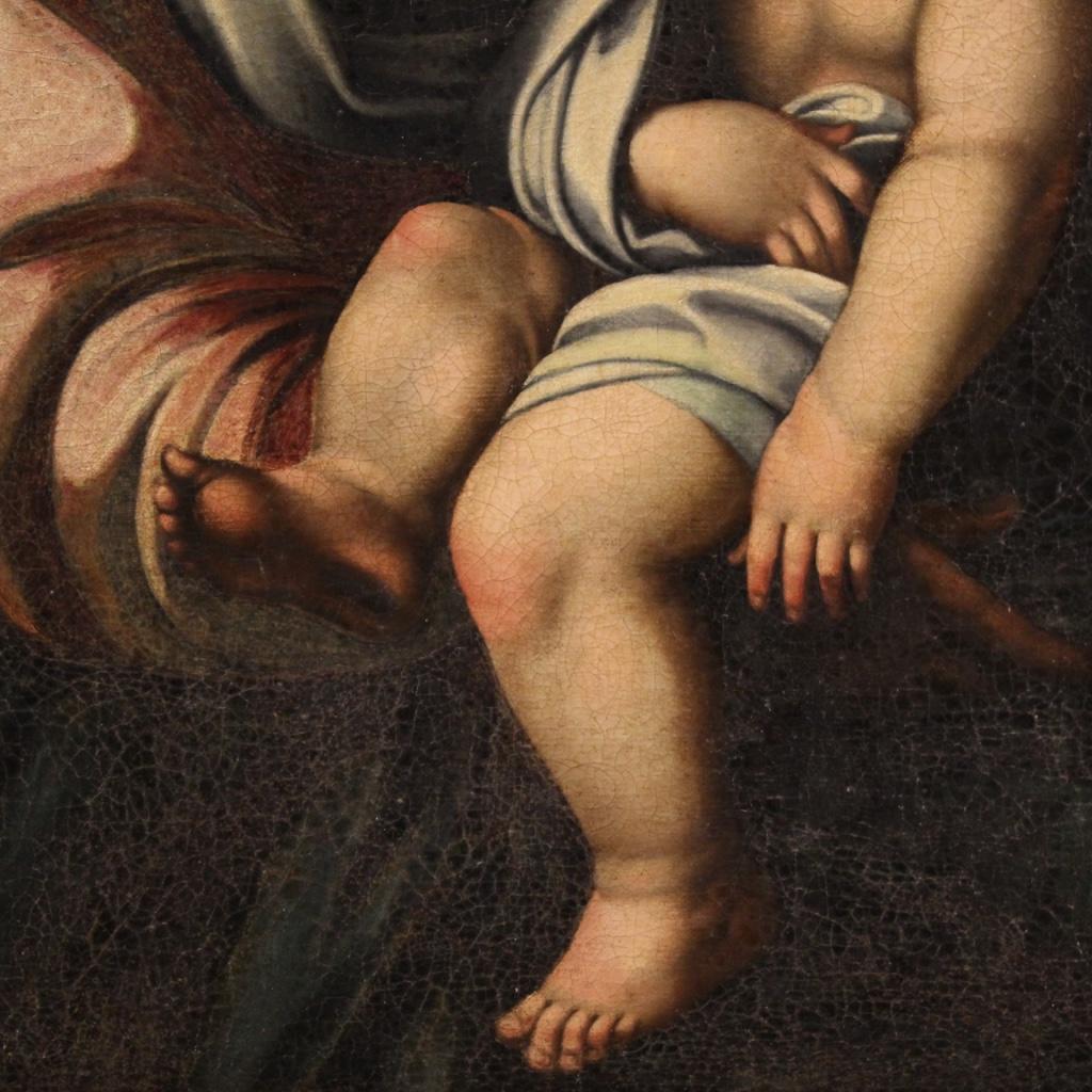 18. Jahrhundert Antike Öl auf Leinwand Italienische Malerei Jungfrau mit Kind, 1720 im Zustand „Gut“ im Angebot in Vicoforte, Piedmont