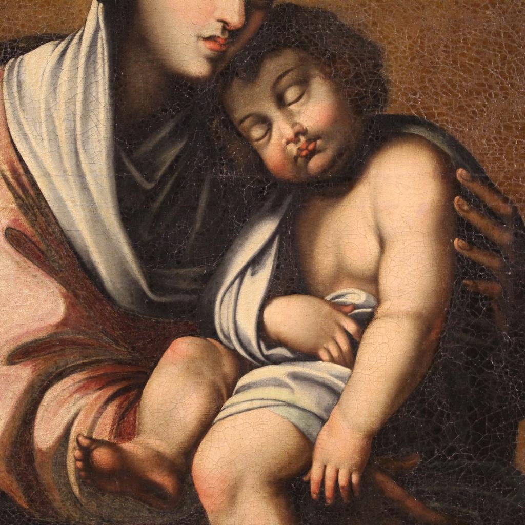 18th Century Antique Oil on Canvas Italian Painting Virgin with Child, 1720 For Sale 3