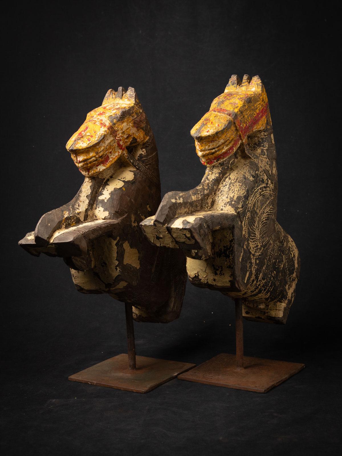 Burmese 18th century Antique pair wooden temple fragments from a horse - OriginalBuddhas For Sale