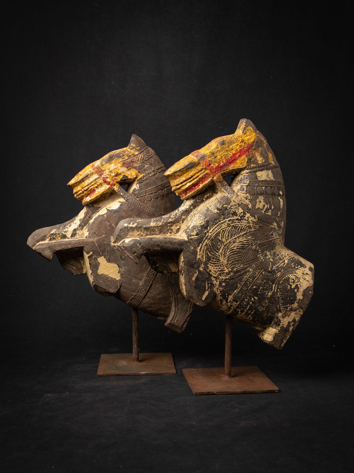 18th century Antique pair wooden temple fragments from a horse - OriginalBuddhas In Good Condition For Sale In DEVENTER, NL