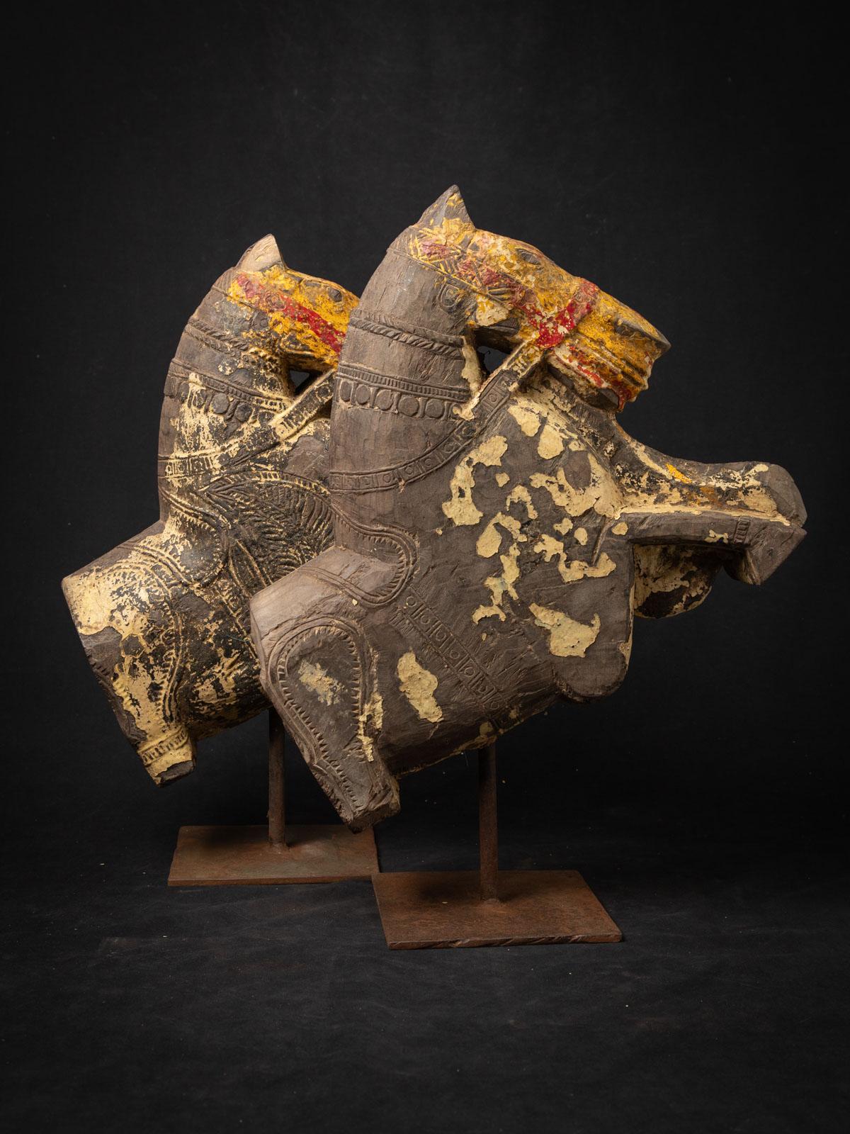 Wood 18th century Antique pair wooden temple fragments from a horse - OriginalBuddhas For Sale