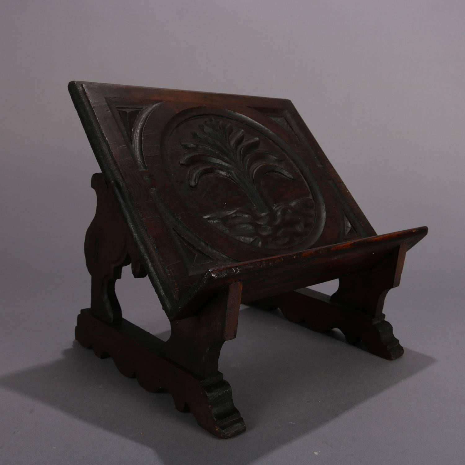 18th Century Antique Pine Hand-Carved Tree of Life Bible Stand In Good Condition In Big Flats, NY