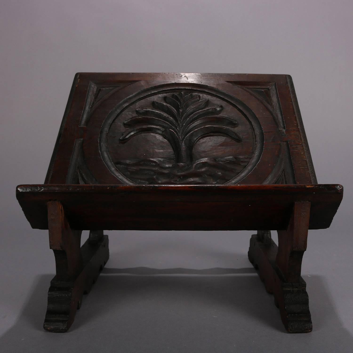 18th Century Antique Pine Hand-Carved Tree of Life Bible Stand 4