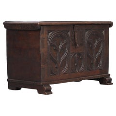18th Century Antique Primitive Spanish Gothic Oak Chest