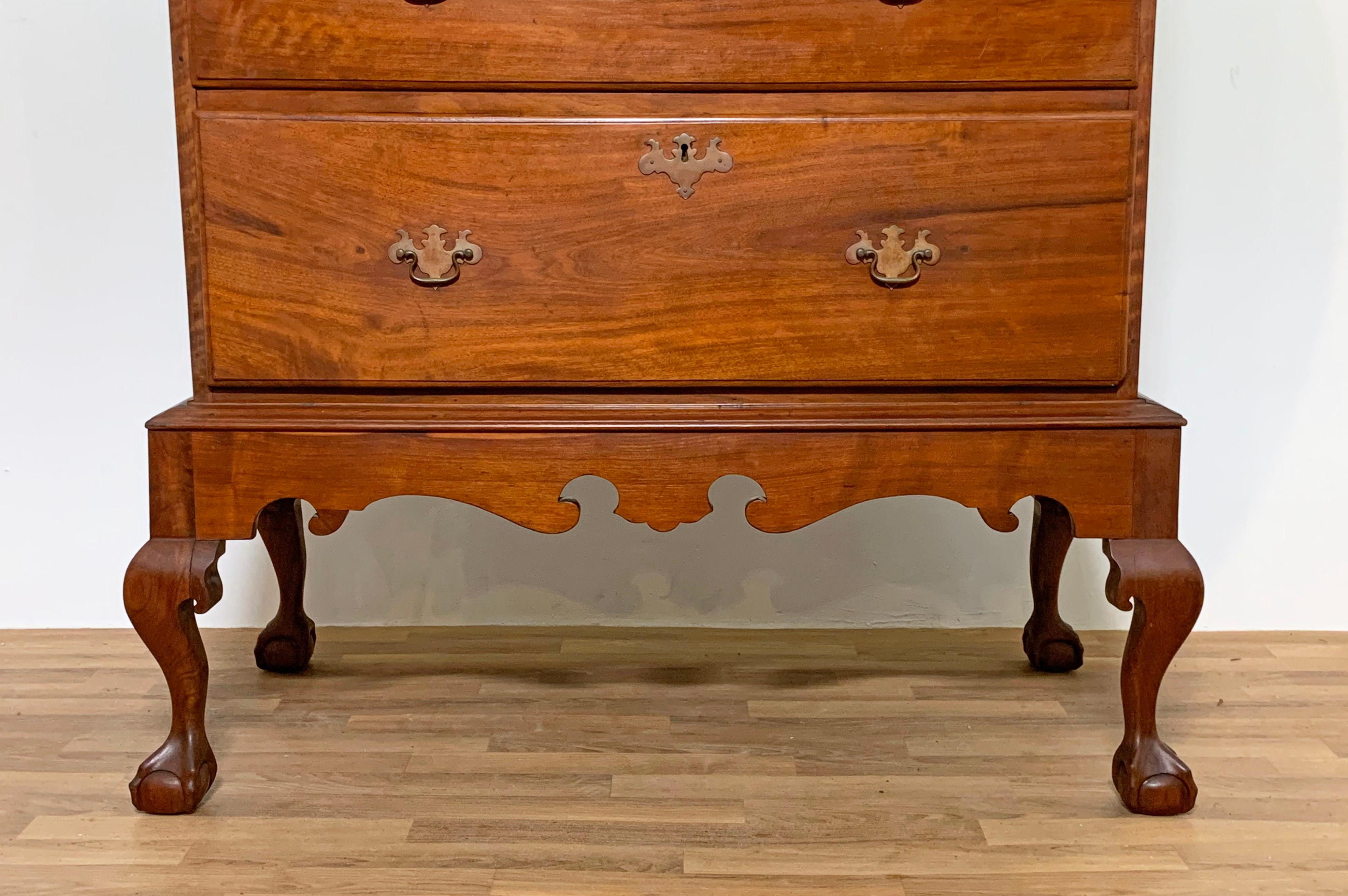 American 18th Century Antique Queen Anne Highboy Flat Top Chest