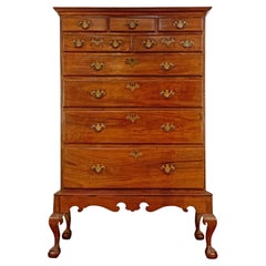 18th Century Antique Queen Anne Highboy Flat Top Chest