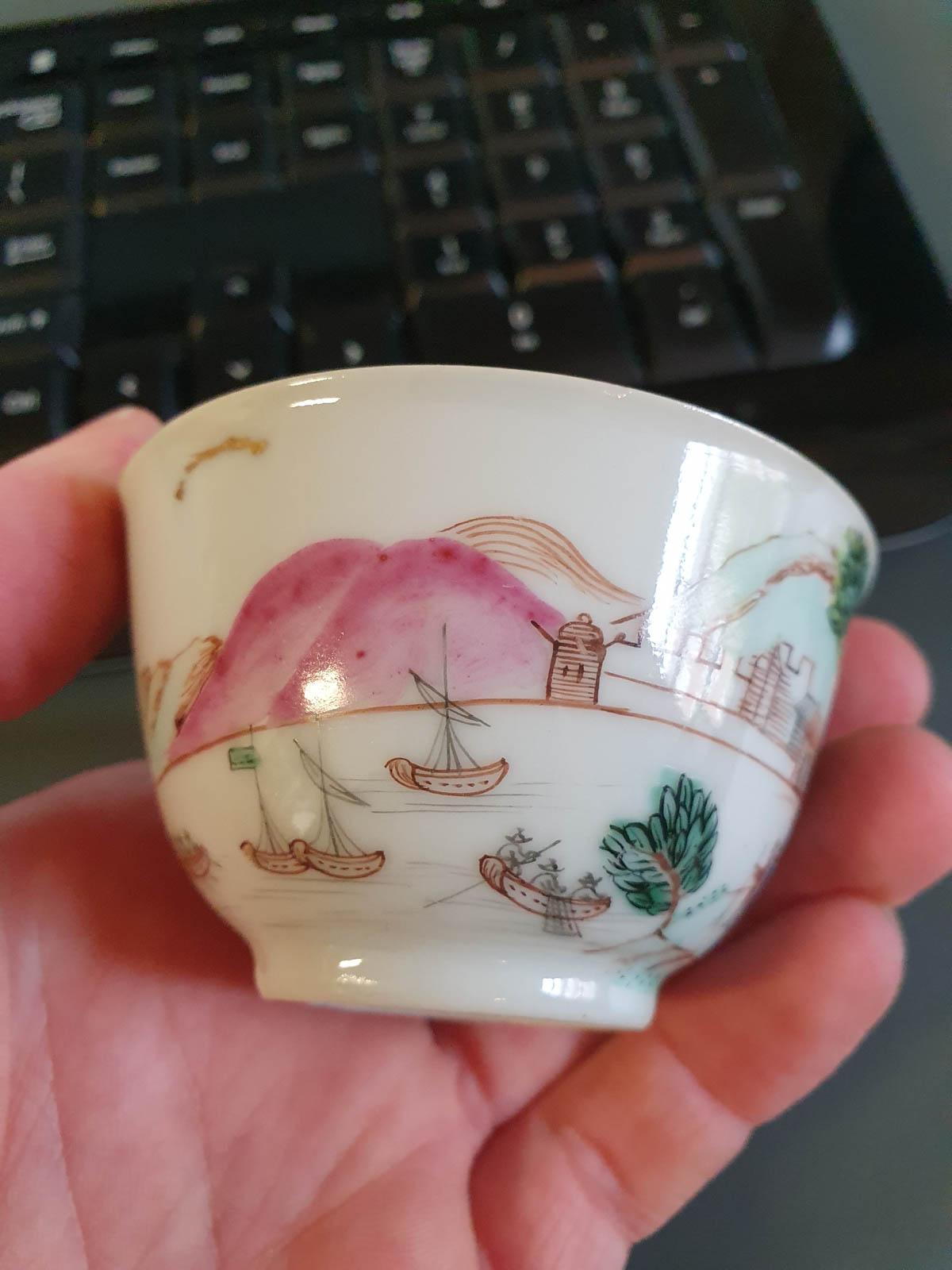 18th Century Antique Rare Cup Saucer Chine De Commande, Western Subjects Meissen For Sale 6
