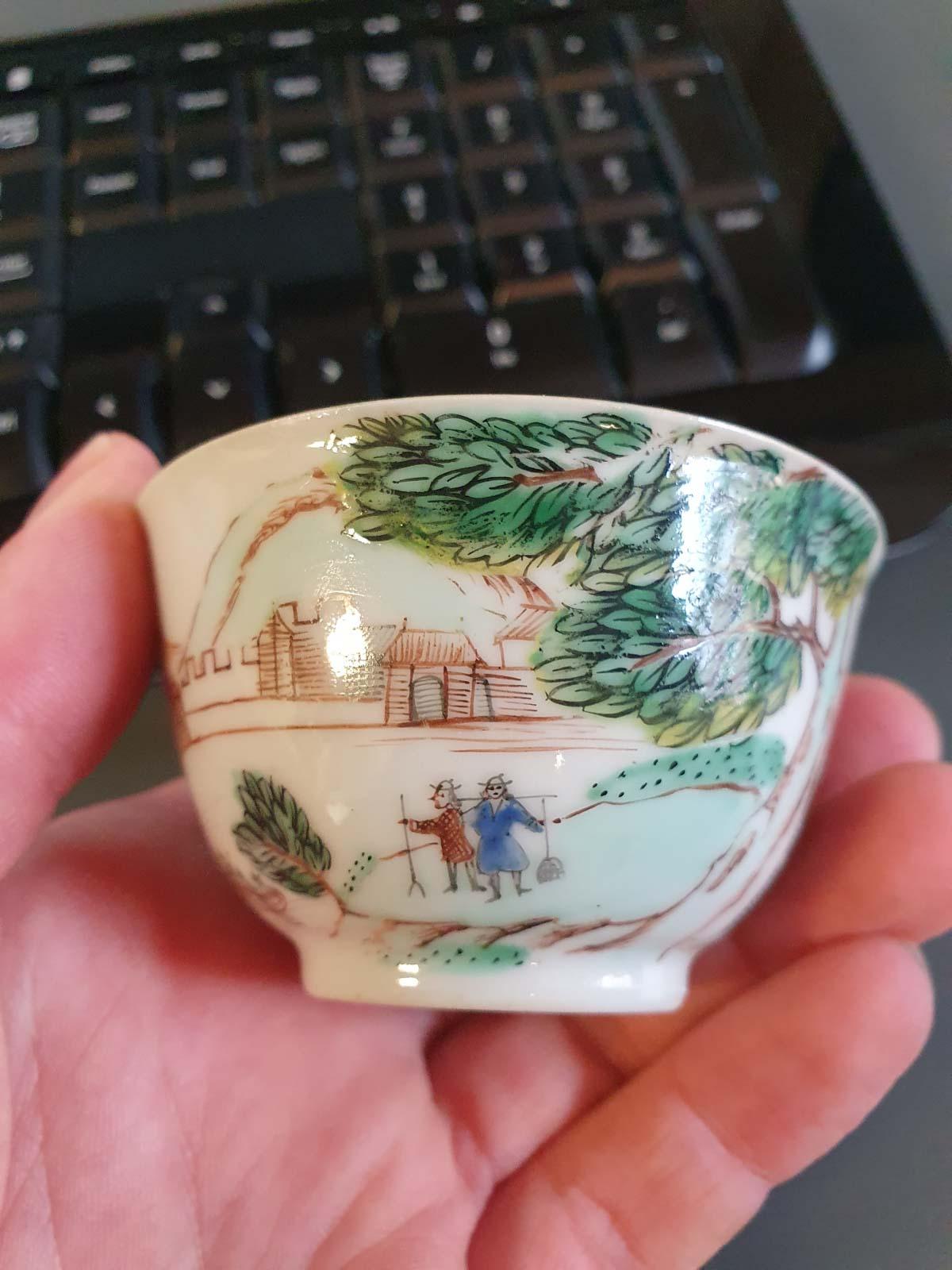 18th Century Antique Rare Cup Saucer Chine De Commande, Western Subjects Meissen For Sale 7