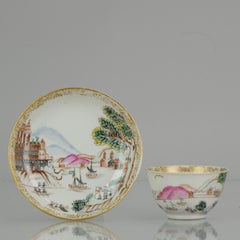 18th Century Antique Rare Cup Saucer Chine De Commande, Western Subjects Meissen