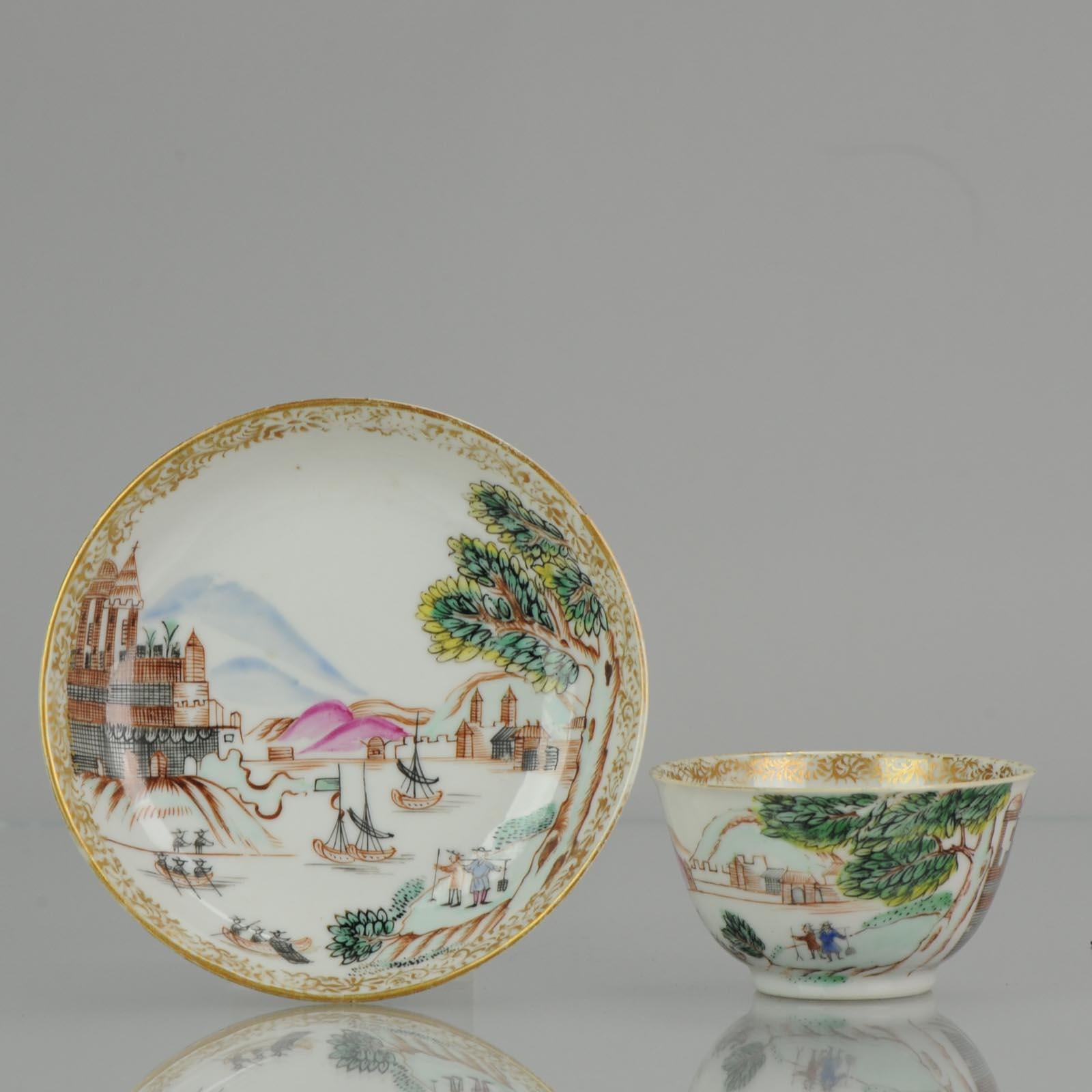 Qing 18th Century Antique Rare Cup Saucer Chine De Commande, Western Subjects Meissen For Sale